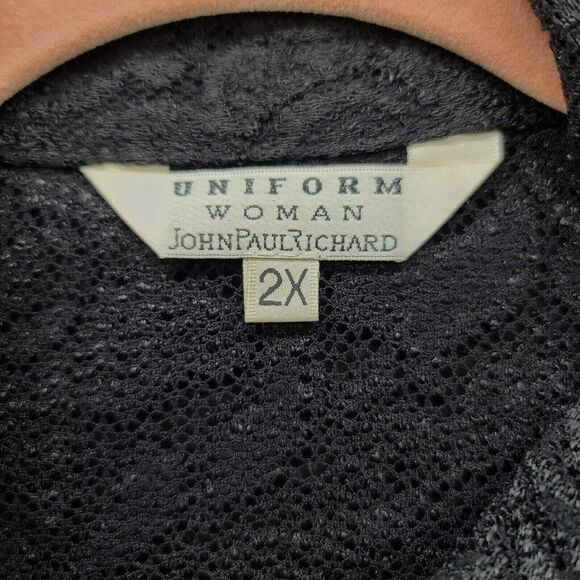 John Paul Richard Womans Button Up Black Size 2X Nylon Blend Long Sleeve Sheer - Picture 6 of 12